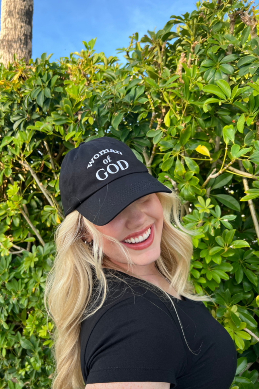 Woman of God Embroidered Hat in Black