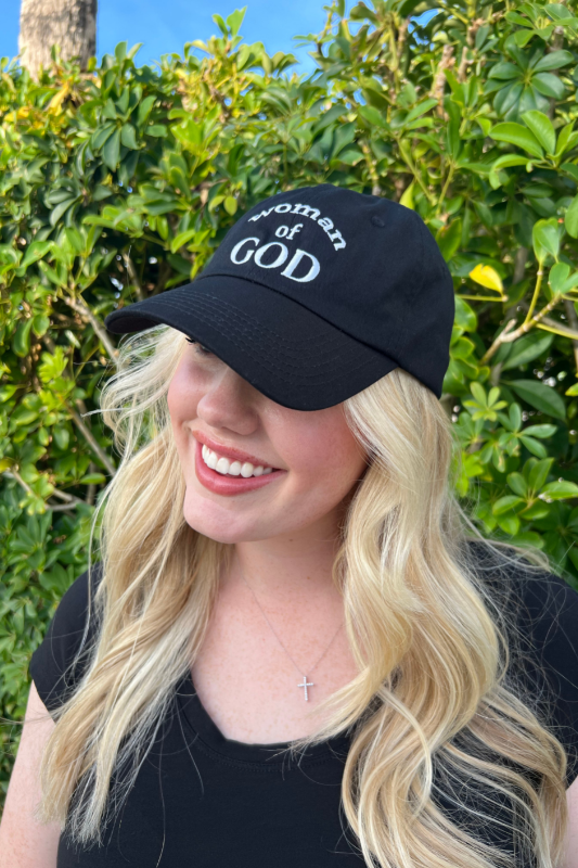 Woman of God Embroidered Hat in Black