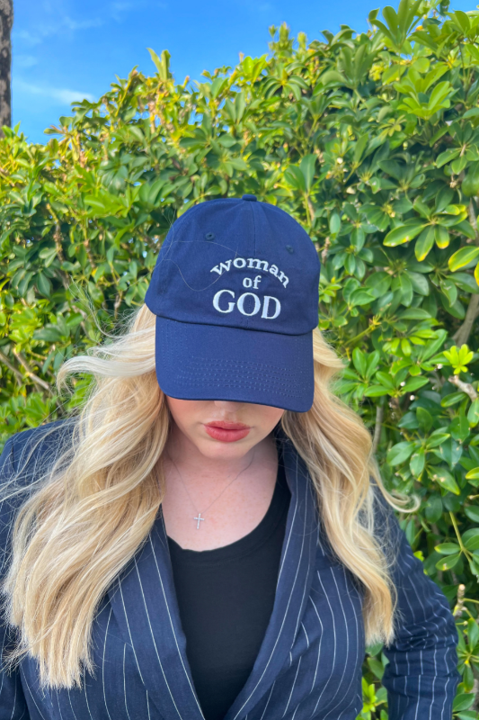 Woman of God Embroidered Hat in Navy Blue